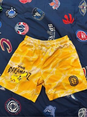 Overtime Yellow Graphic Pikachu Mesh Shorts